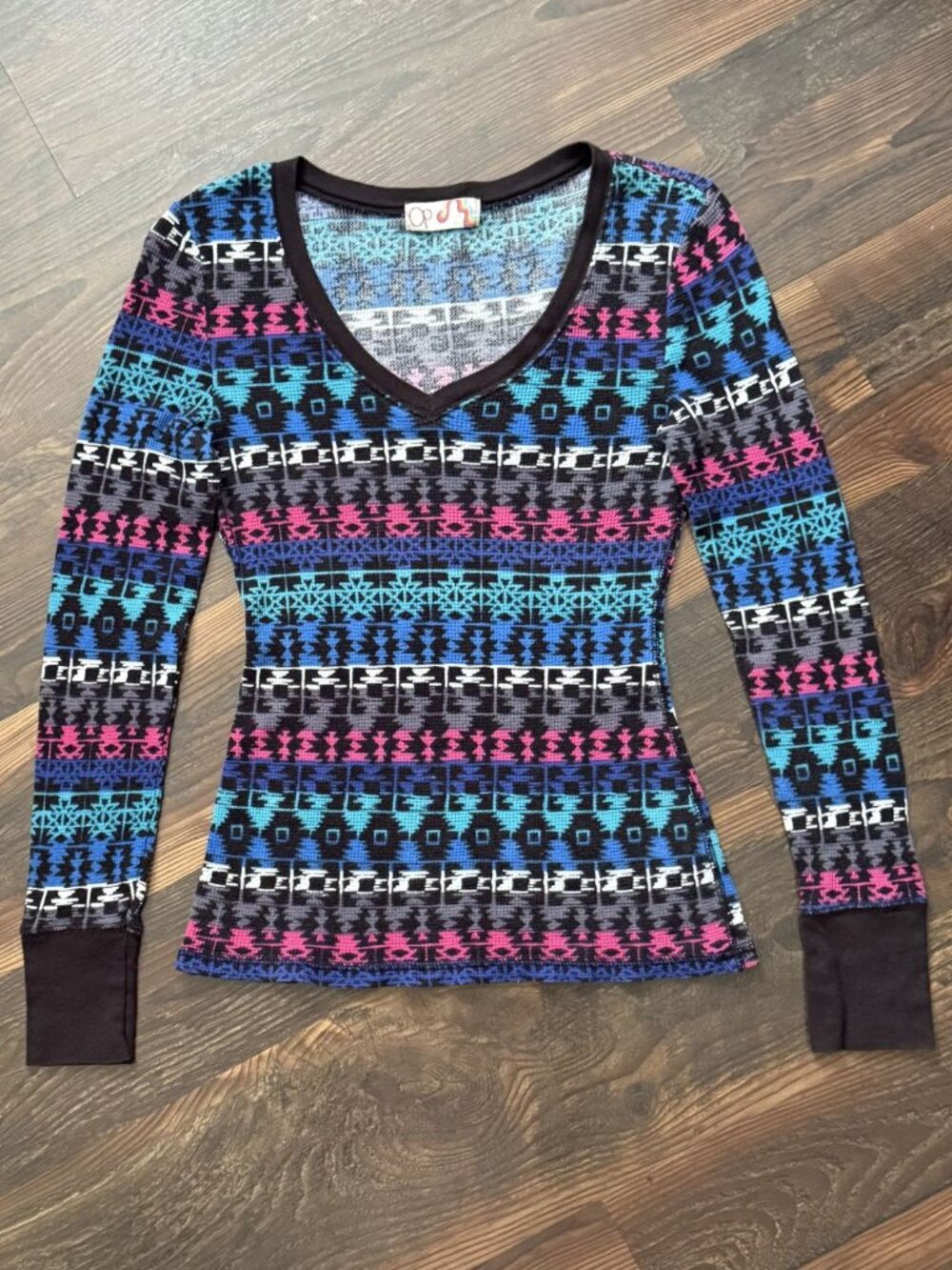 Ocean Pacific Aztec/Geometric Waffle V-Neck